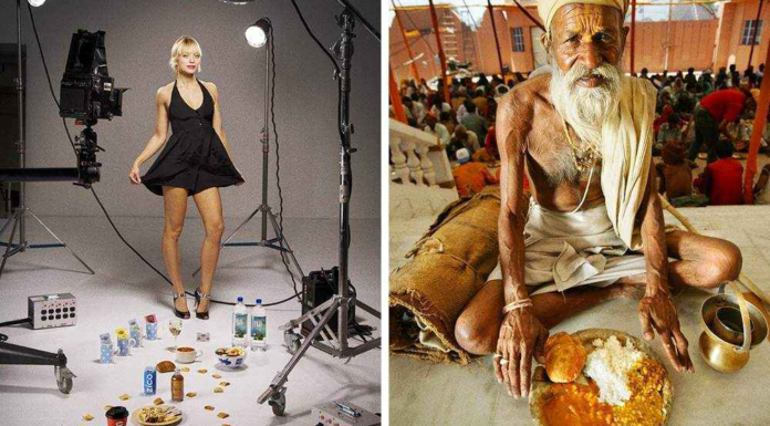 15 People From Around the World Next to the Amount of Food They Eat Every Day