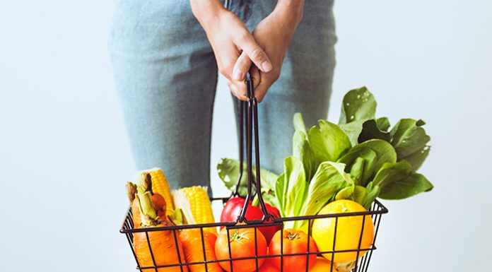 A basket of healthy fruits and vegetables